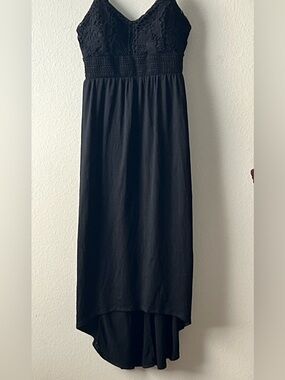 Derek Heart Black High-Low Embroidery Dress with Smocked Bodice, Size XL